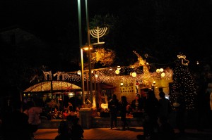 Hanukkah Menorah amidst the Christmas Decoration